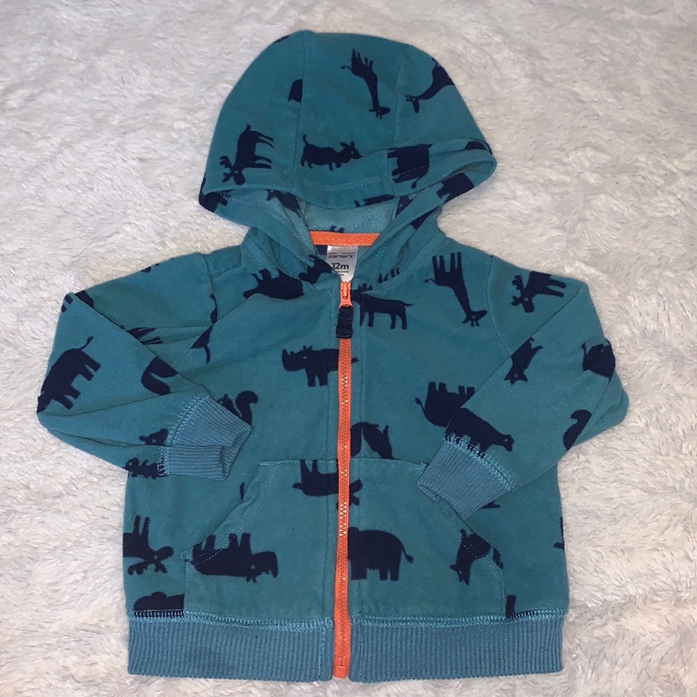 Carters 12 month fleece rhino print zip up sweater baby boy